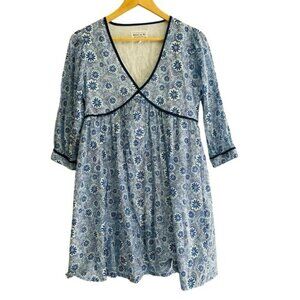 Beau & Ro Curate by Sara Rossi Blue Floral Dress with Blue Trim Size XS
